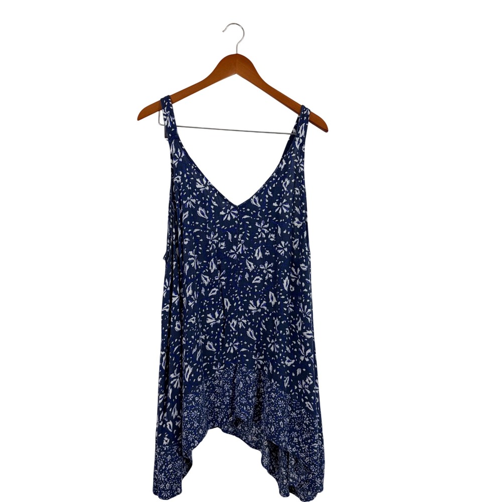 Lane Bryant‎ Blue Floral Handkerchief Hem Tank Top Plus Size 24 V-Neck Rayon
